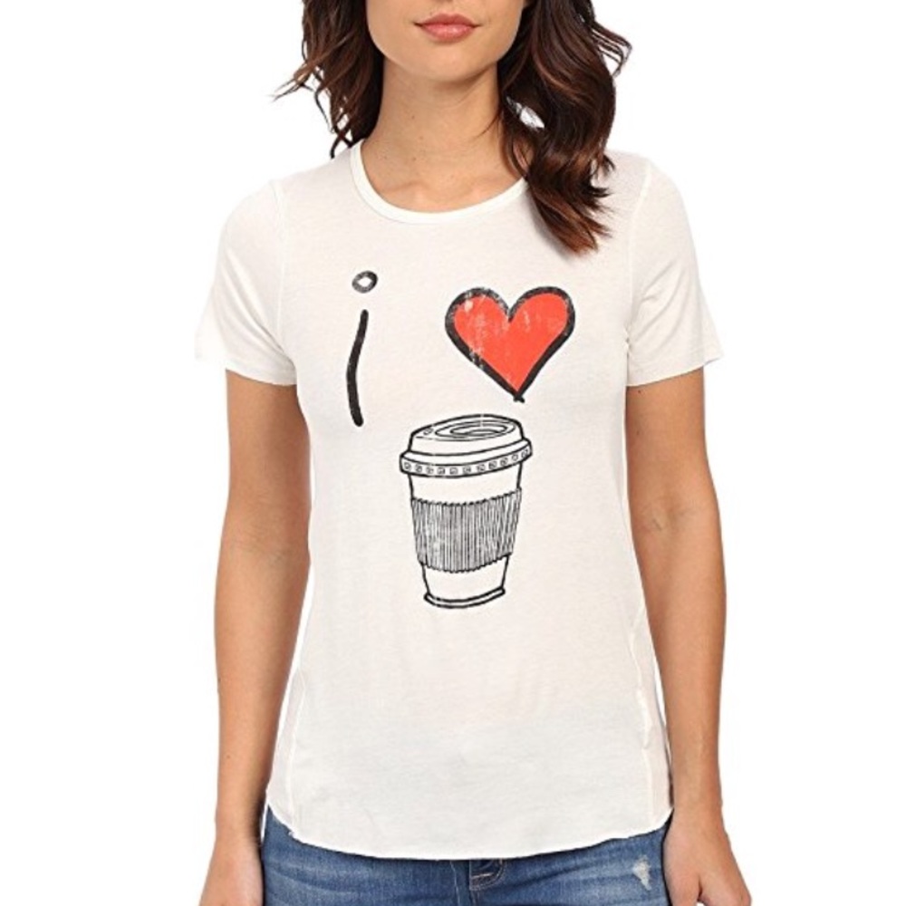I Love Coffee Distressed Print Ivory T-Shirt